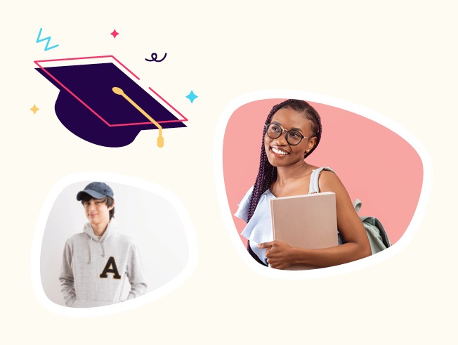 Young people smiling. Cap and gown illustration.